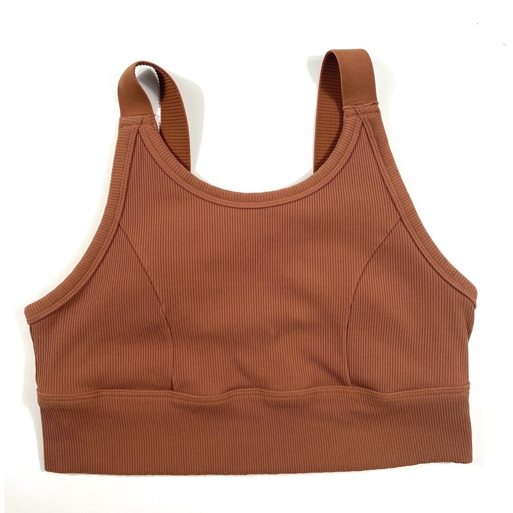 OFFLINE by Aerie Ribbed Sports Bra Large Brown High Support Cardio Workout Top